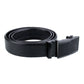 Black leather belt with automatic buckle and keeper loop, wide strap front