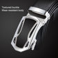 Men's black leather belt with textured silver buckle, wear-resistant double-edge wrap