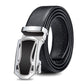 Men's black leather belt with silver automatic buckle and double-row wrap strap