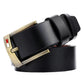 Men’s black leather belt with gold pin buckle and double keeper strap