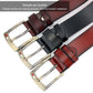 Leather belt set with gold pin buckles, black and brown straps