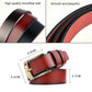 Brown leather belt with gold-tone pin buckle and smooth double strap