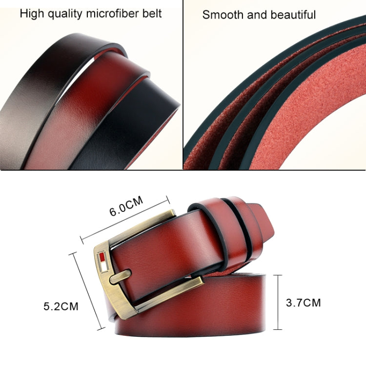 Brown leather belt with gold-tone pin buckle and smooth double strap
