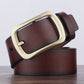 Men's dark brown leather belt with antique gold-tone buckle and keeper loop holes