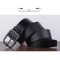 Black men\u2019s belt with rectangular silver buckle and textured leather strap