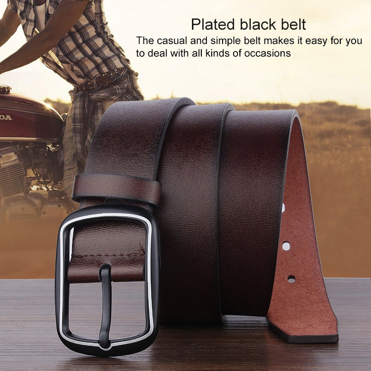 Dark leather-look men\u2019s belt with square-edged silver buckle
