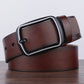 Brown leather-look men\u2019s belt with rectangular silver buckle on strap