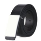 Black leather belt with silver flat buckle, looped strap with punched holes