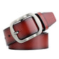Men's leather belt with antique pin buckle, dark red-brown strap and silver buckle