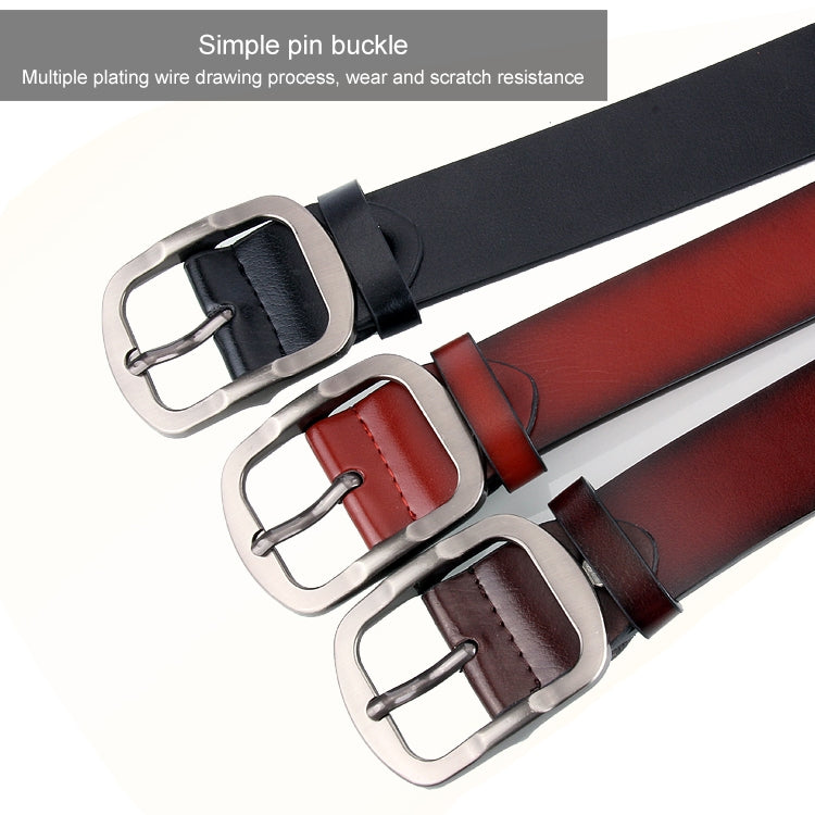 Set of men's leather belts with silver pin buckles, one black and one red-brown