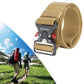 Khaki nylon belt with metal buckle and adjustable webbing strap