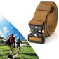 Brown woven nylon belt with black multi-function buckle and adjustable strap
