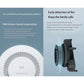 White circular smoke alarm detector with perforated grille, shown with device illustration