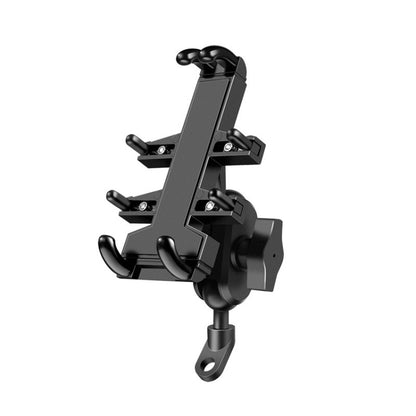Aluminum motorcycle phone navigation bracket with ball-head arm and clamp mounts