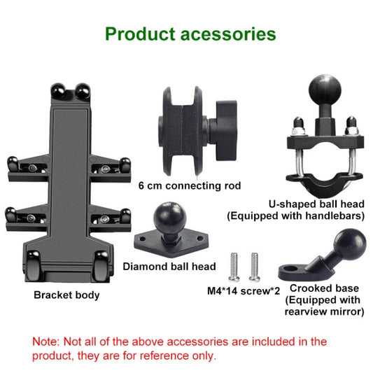 M10 Bolt Ball-Head Motorcycle Multi-function Eight-jaw Aluminum Phone Navigation Holder Bracket, M10 Bolt