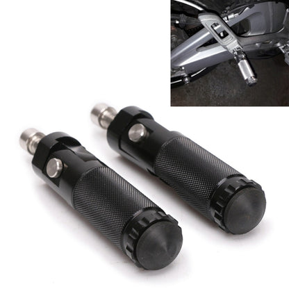 Black folding motorcycle footrests set with textured grips and mounting bolts, 8mm