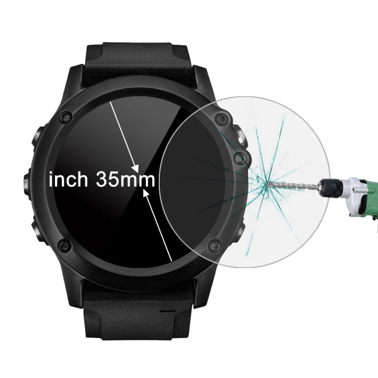 Round clear tempered glass screen protector for 35mm smartwatch, curved 2.5D edges