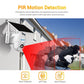 ESCAM solar IP camera detecting PIR motion, wall-mounted unit with solar panel