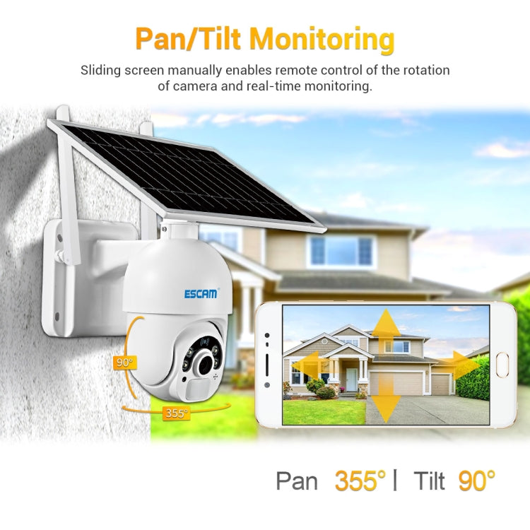 Solar ESCAM IP security camera with adjustable pan/tilt mount and solar panel