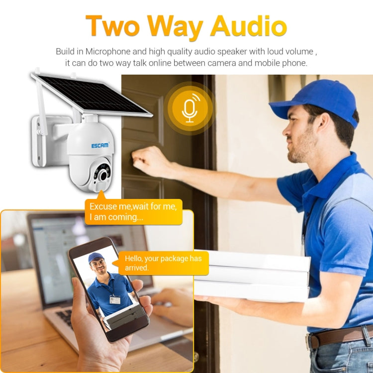 Solar ESCAM IP security camera with two-way audio microphone and speaker