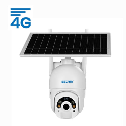 Solar-powered security IP camera with solar panel, white dome body and dual-lens view