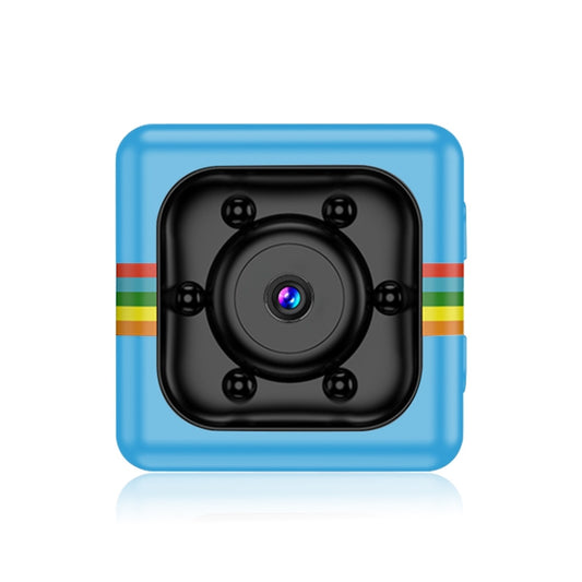 SQ11 Mini DV camera, front view in blue with six LED lights and rainbow stripe
