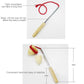 Wooden spinning top toy with metal rod, red string, and cone tops for kids
