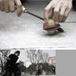 Hands launching a wooden cone spinning top using a metal rod and red-string launcher