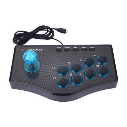 USB handle rocker game controller with blue joystick ball and teal buttons