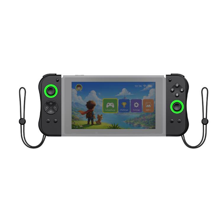 Wireless joy-con style gamepad, black with green accents on left and right controllers