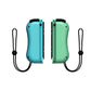 Wireless joy-con style gamepad back view with teal left and mint green right