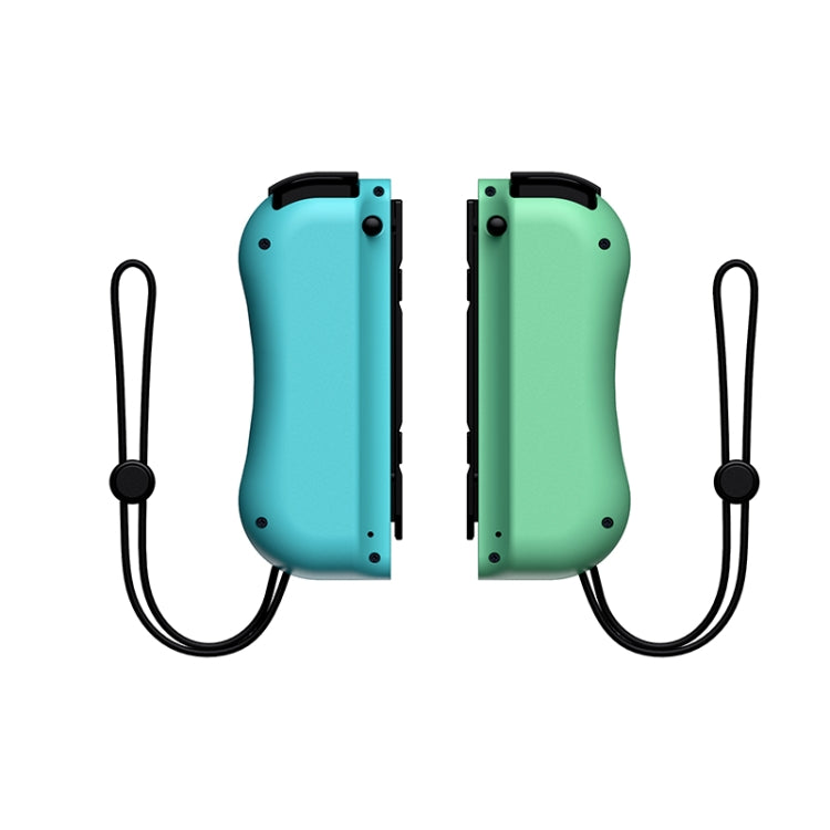 Wireless joy-con style gamepad back view with teal left and mint green right