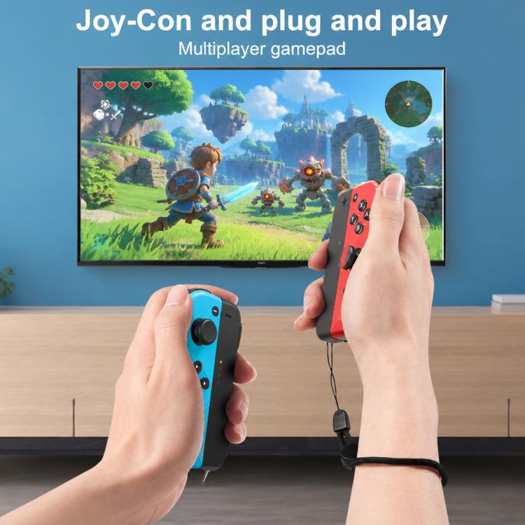 Two joy-con style Bluetooth controllers in multiplayer grip on a handheld screen