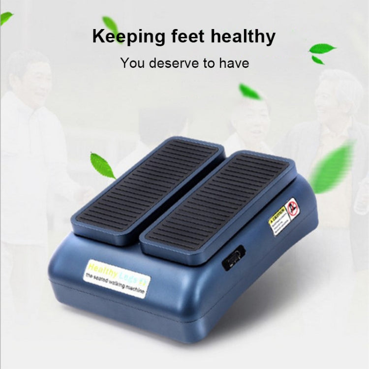 Blue electric stepper leg trainer with two foot pedals and front control label