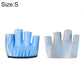 Blue half-finger yoga gloves with grippy dotted palm pads, size S.