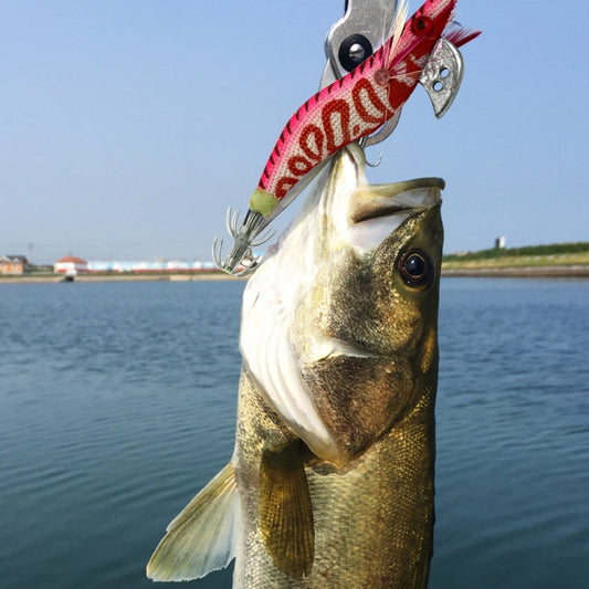 HENGJIA 8cm Plastic Hard Baits Squid Fishing Lures Decoy Wood Shrimp Baits, 1# (Magenta+Dark Red), 2# (Orange + Yellow), 3# (Yellow), 5# (Magenta), 6# (Orange), 7# (Blue)
