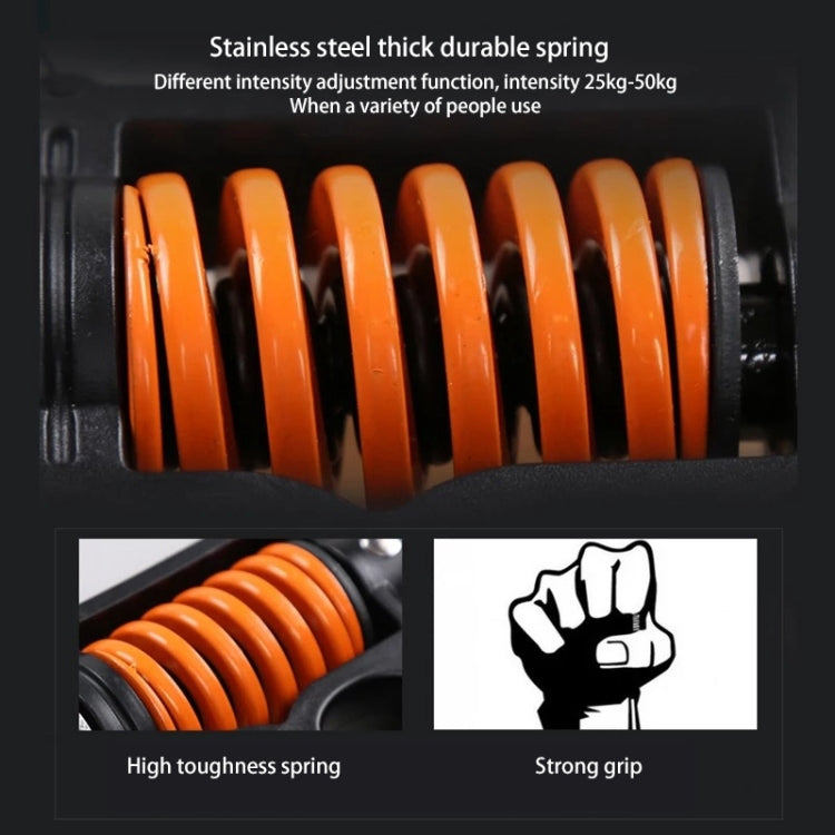 Orange coil spring inside adjustable hand grip trainer housing
