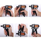 Adjustable hand grip strengthener in use, black handles with orange spring coils