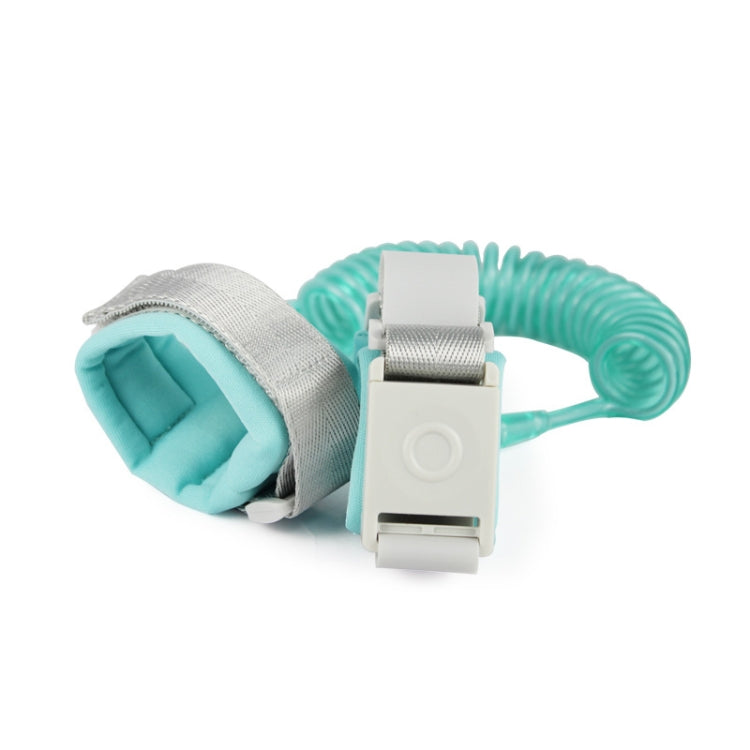 Kids anti-lost wrist link rope, mint teal coil with white induction clasp and cuff