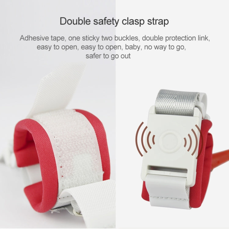 Kids anti-lost wrist link rope, double-safety clasp on white cuff with red strap