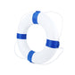 White foam swimming ring with blue bands and attached rope, for child use