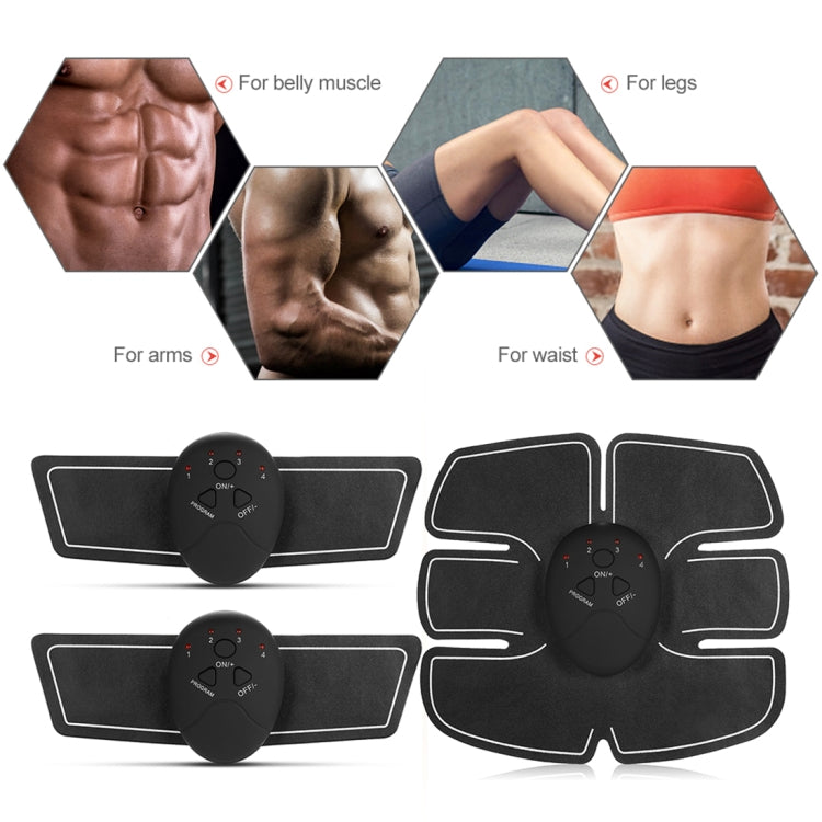 EMS electrode pad set with controller and diagrams showing multiple body placement zones