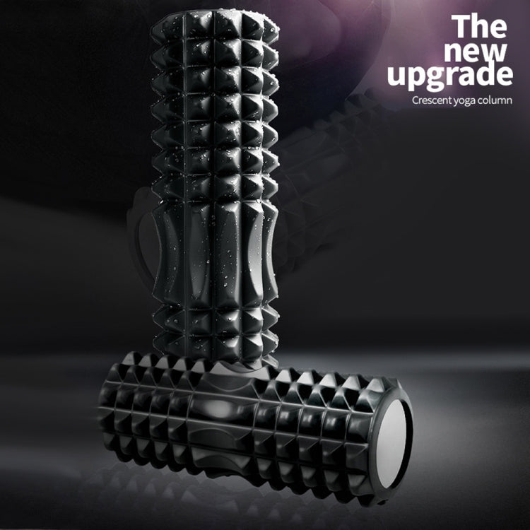 Black EVA spike foam roller with diamond texture and hollow center