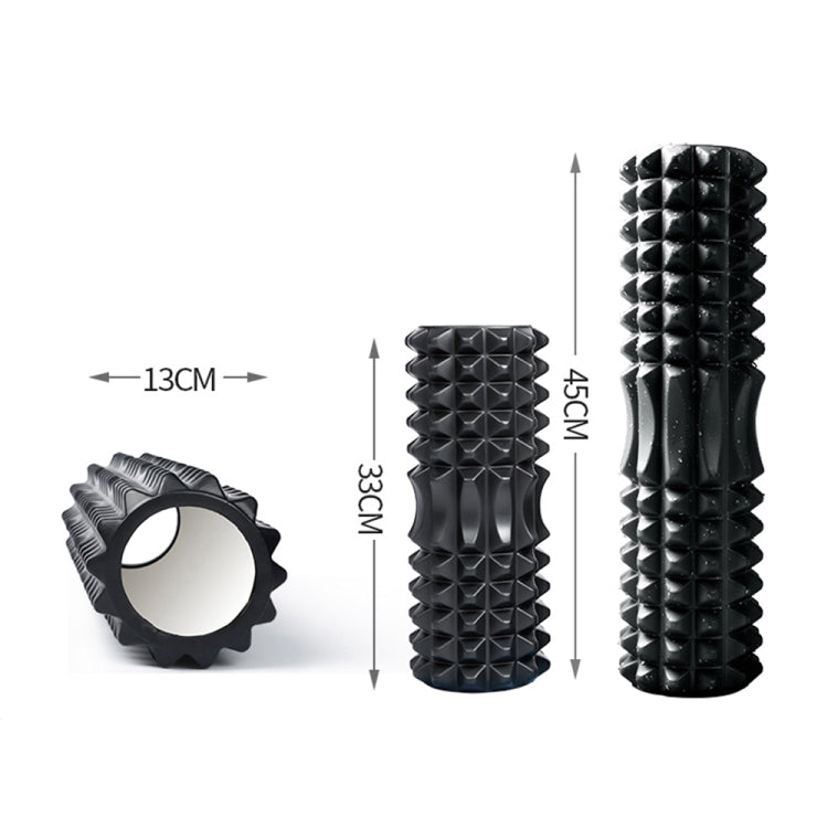 Crescent-shaped EVA massage roller showing textured diamond bumps and size