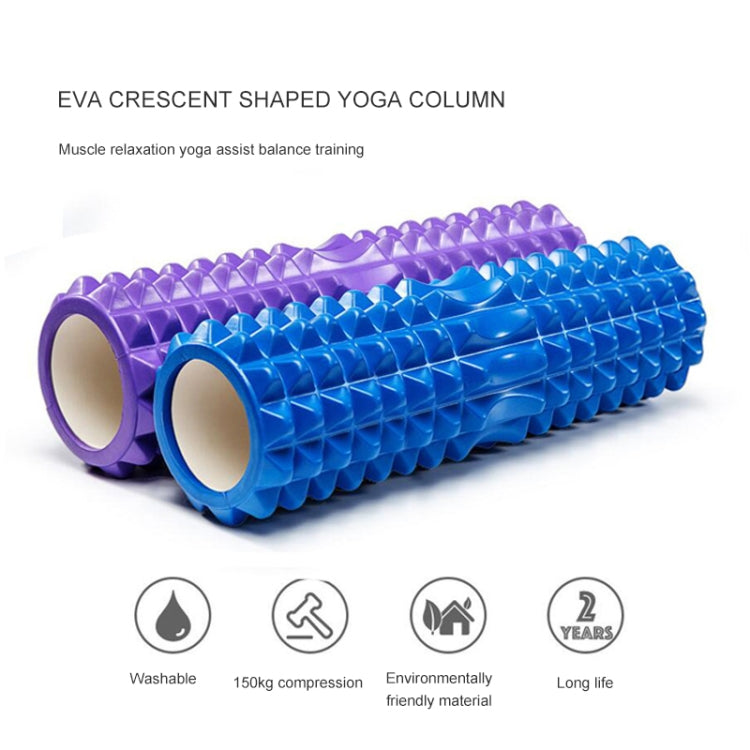Two-tone EVA crescent yoga roller set: purple and blue with diamond-bump texture