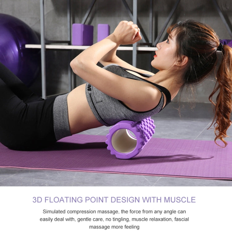 Purple crescent-shaped EVA massage roller with textured surface for muscle relaxation