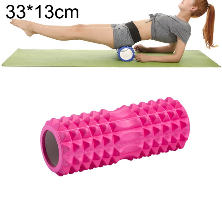 Pink EVA spike massage roller, 33 x 13 cm, hollow center ring