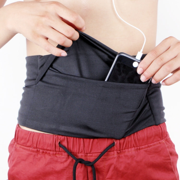Black stretch waist pocket bag with anti-theft zipper and keychain strap