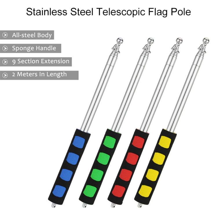 Stainless steel telescopic flag pole with color sponge grips, 9 sections, 2 meters