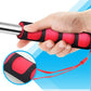 Hand holding telescopic teaching stick with red rubber grip sleeve and black sections